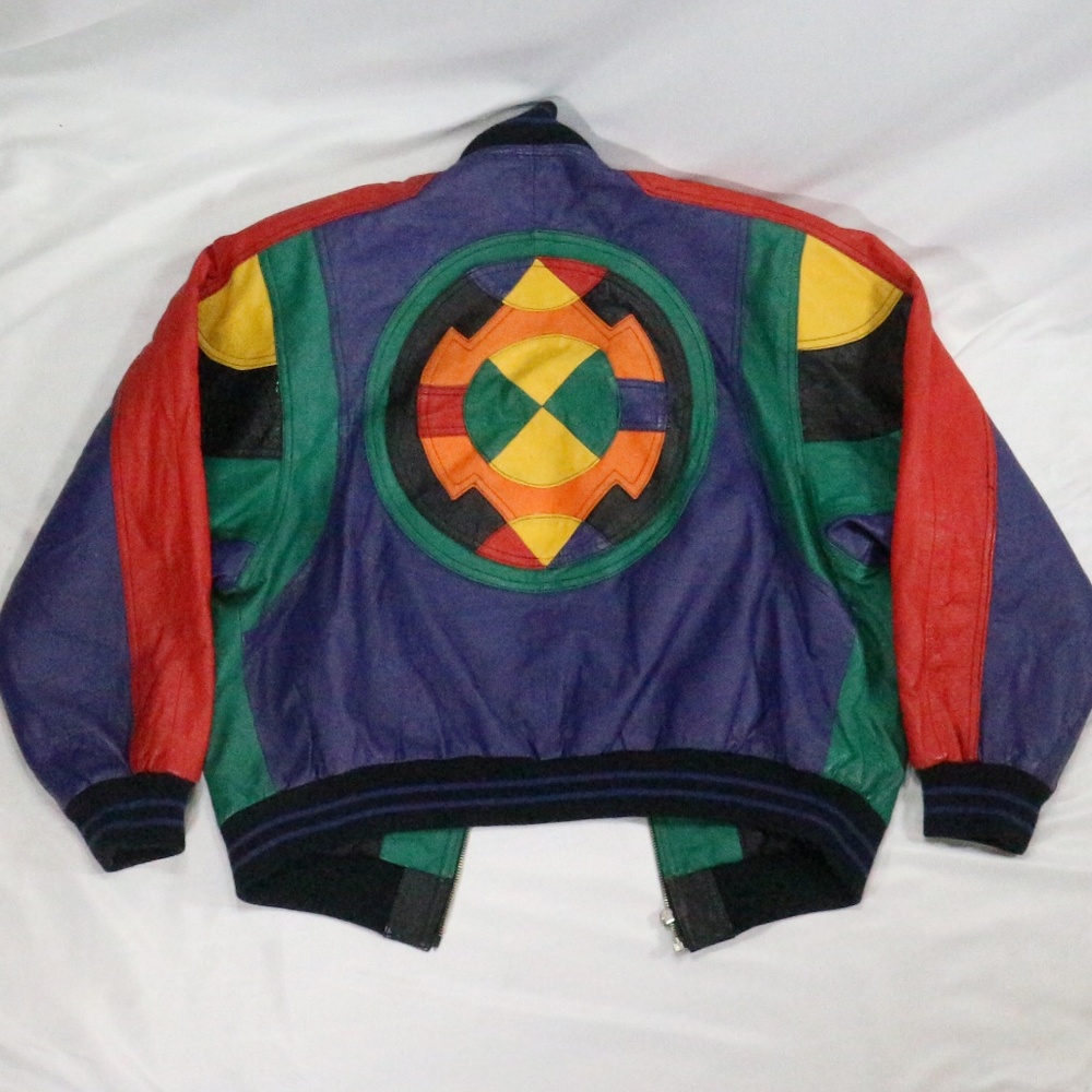 WINLIT Leather Multicolor Jacket RARE Vtg 70s 80s Sz LG